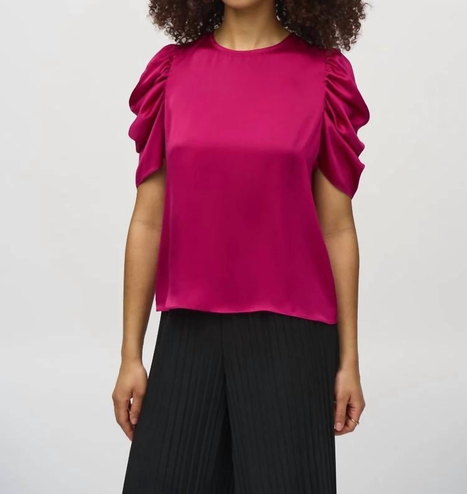 Joseph Ribkoff - Satin Top With Shirred Sleeves - blouses - clothing - pink