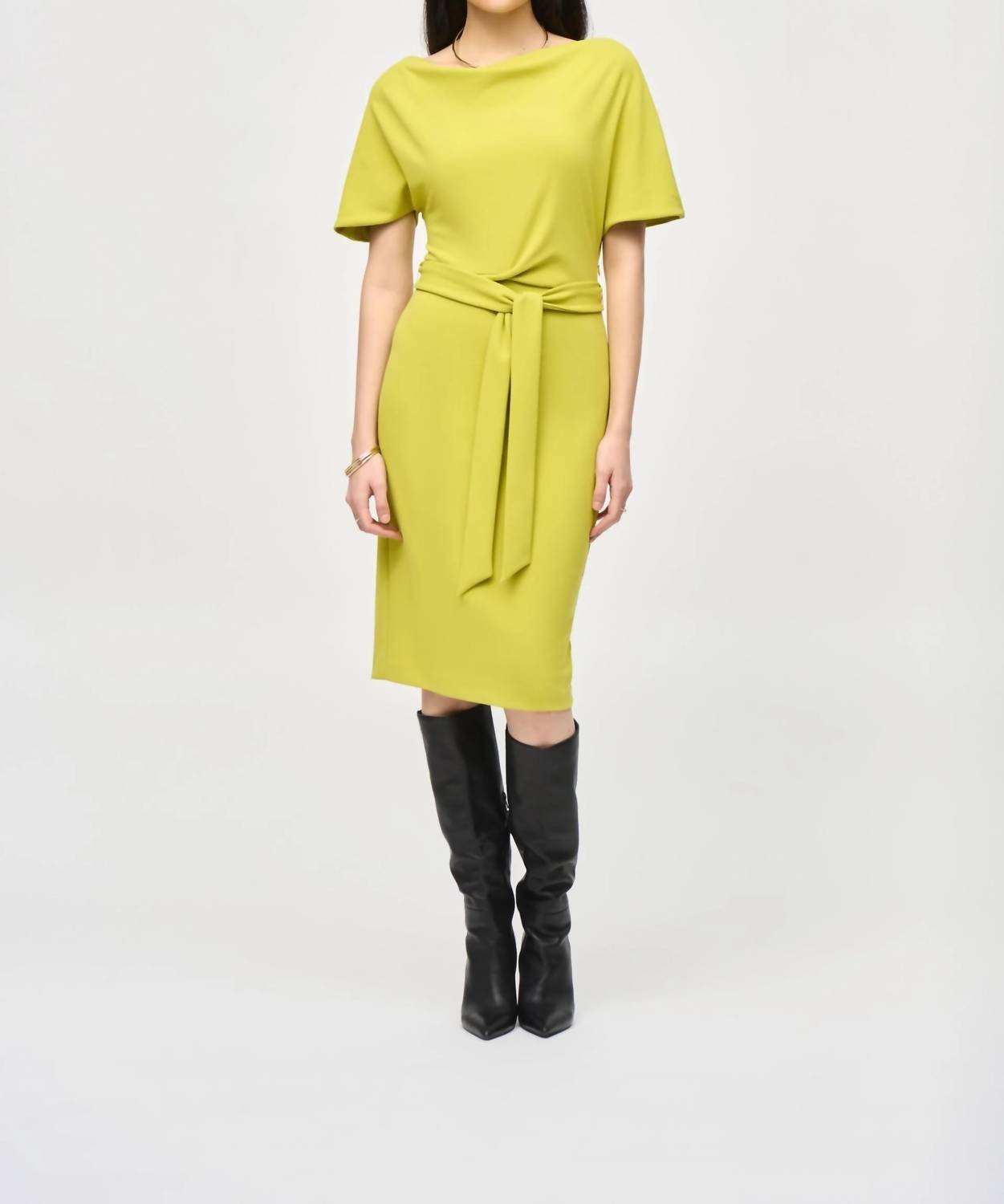 Joseph Ribkoff - Scuba Crepe Belted Dress - asymmetrical - clothing - dresses