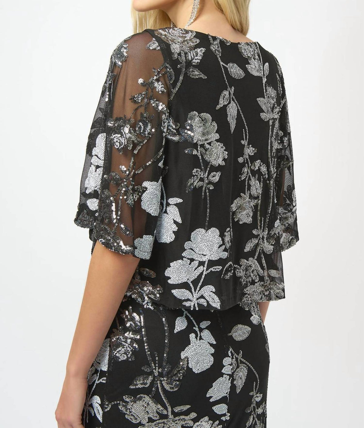 Joseph Ribkoff - Sequin Embroidered Floral Print Boxy Top