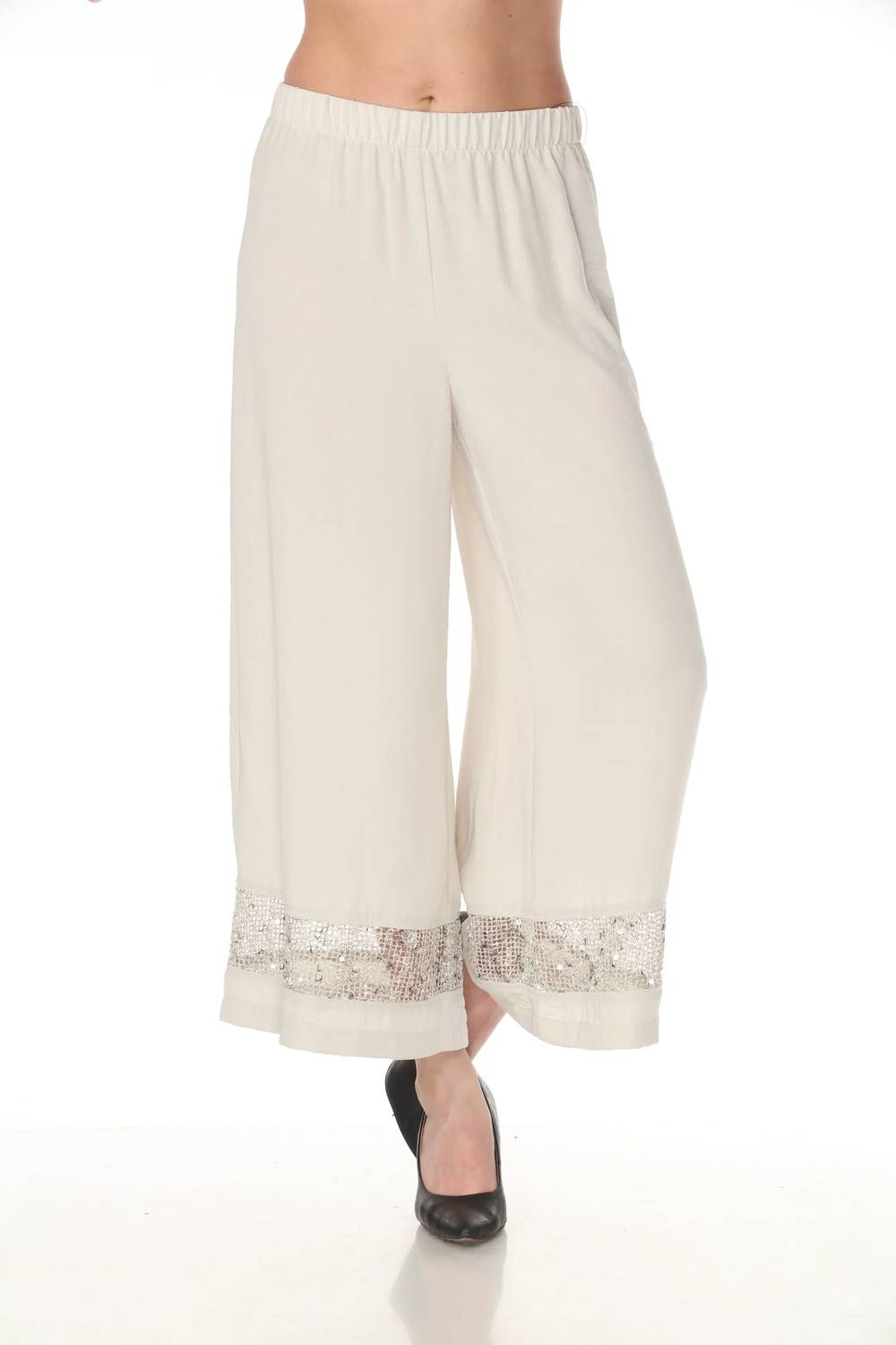 Joseph Ribkoff - Sequined Mesh Insert Culotte Pants