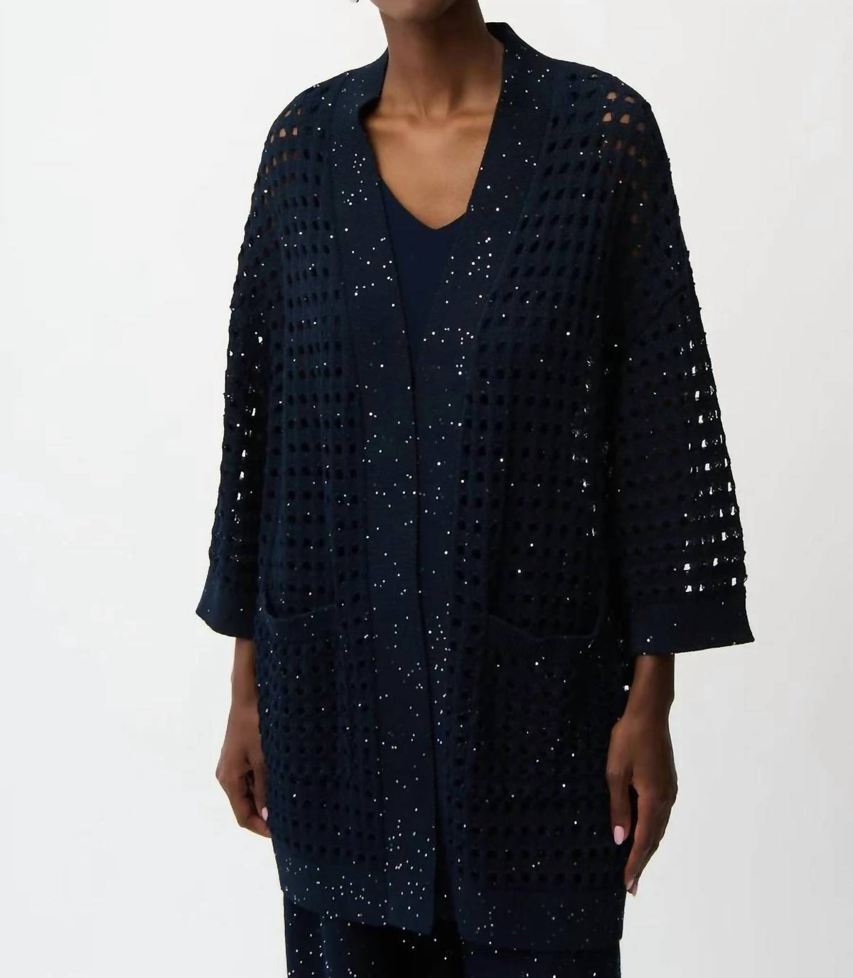 Joseph Ribkoff - Sequined Open Front 3/4 Sleeves Cardigan