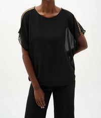 Joseph Ribkoff - Sequined Shoulders Chiffon Poncho Top
