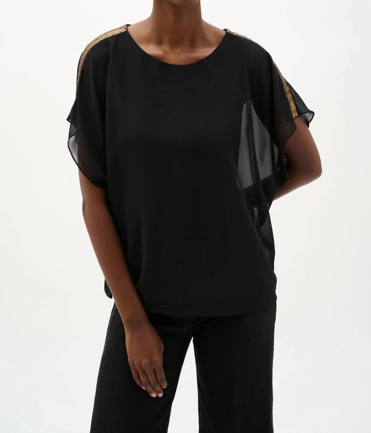 Joseph Ribkoff - Sequined Shoulders Chiffon Poncho Top
