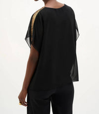 Joseph Ribkoff - Sequined Shoulders Chiffon Poncho Top