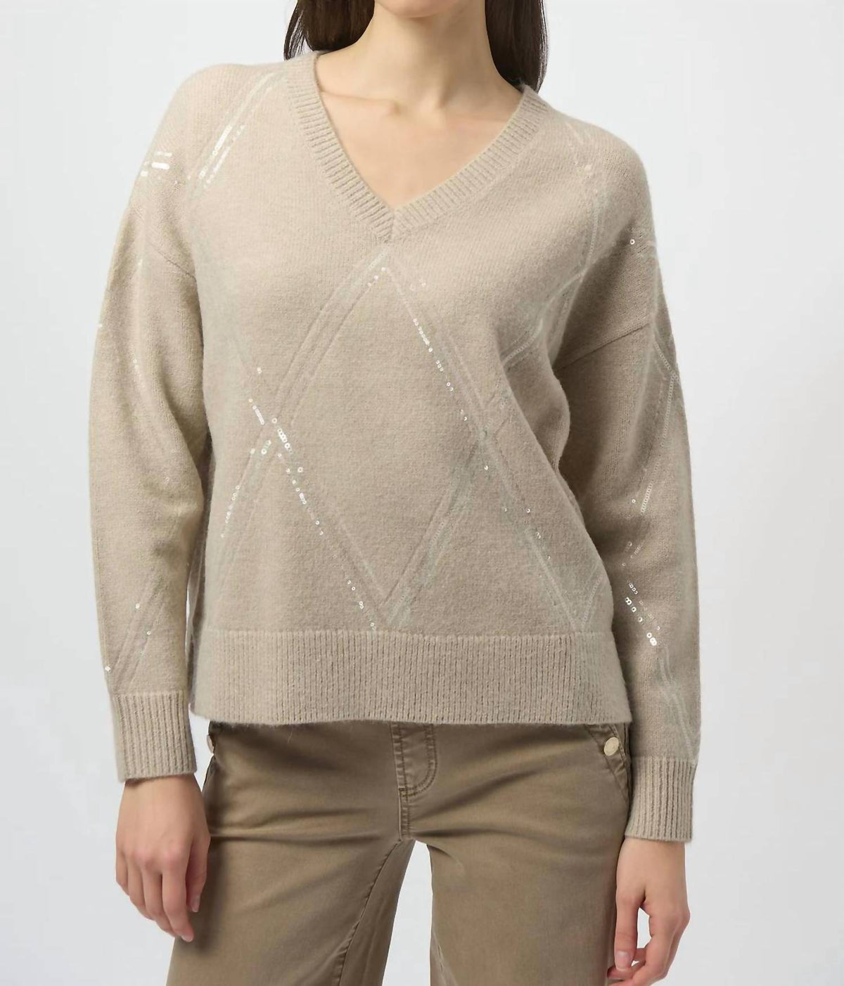 Joseph Ribkoff - Sequined V-neck Pullover Sweater