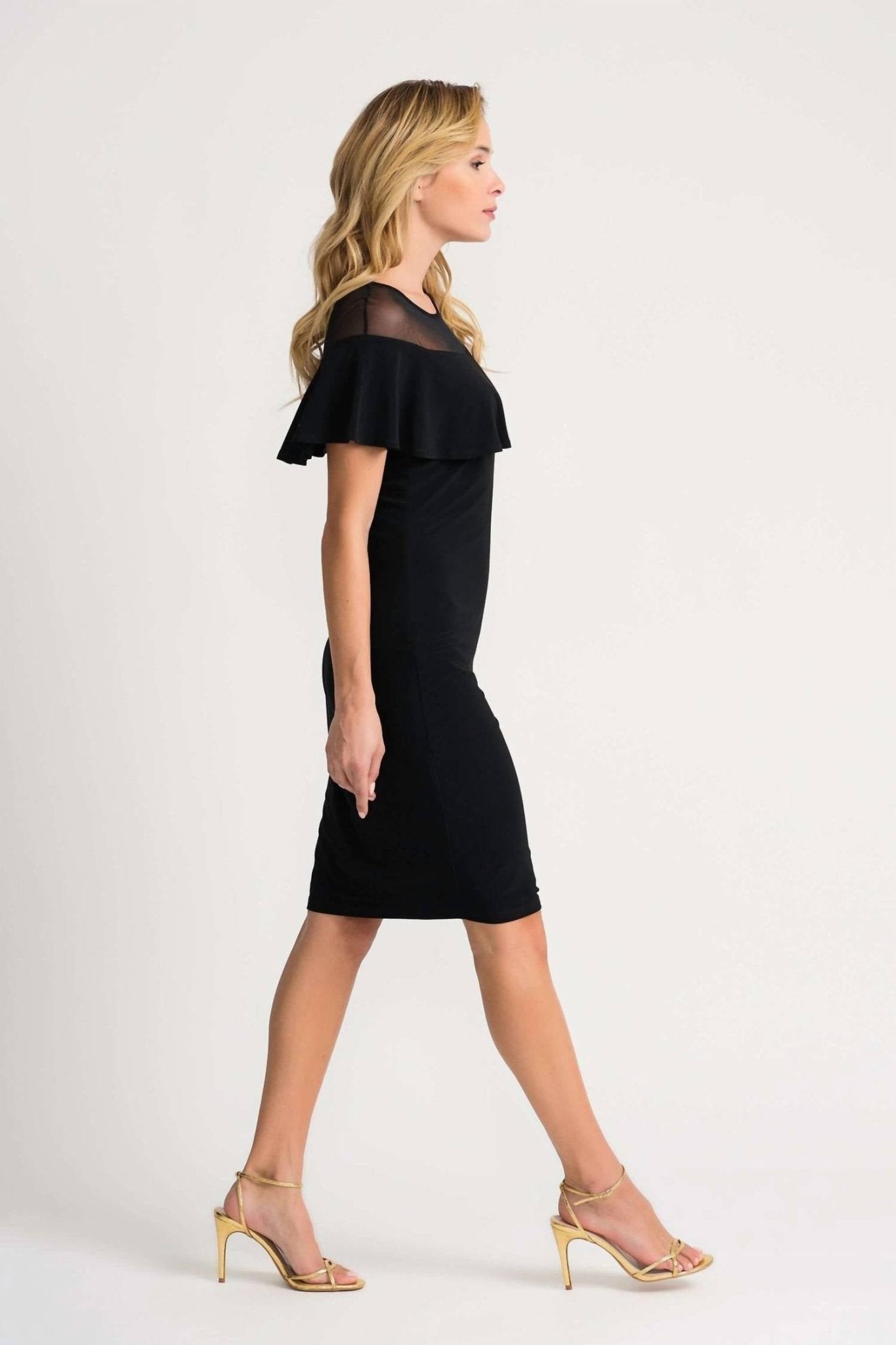 Joseph Ribkoff - Sheer Neckline Midi Dress - black - clothing - dresses