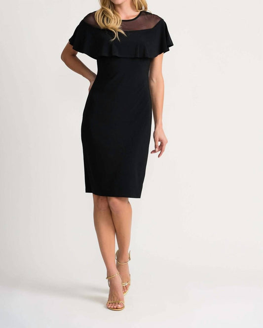 Joseph Ribkoff - Sheer Neckline Midi Dress - black - clothing - dresses