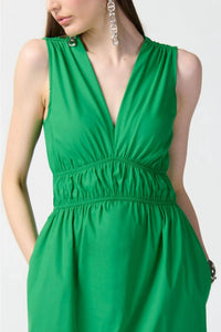 Joseph Ribkoff - Shirred V - neck Sleeveless Midi A - line Dress - clothing - cotton - blend - dresses