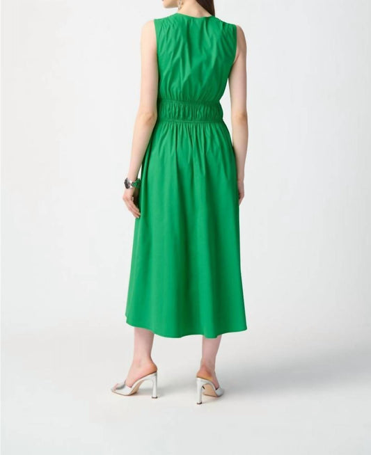 Joseph Ribkoff - Shirred V - neck Sleeveless Midi A - line Dress - clothing - cotton - blend - dresses