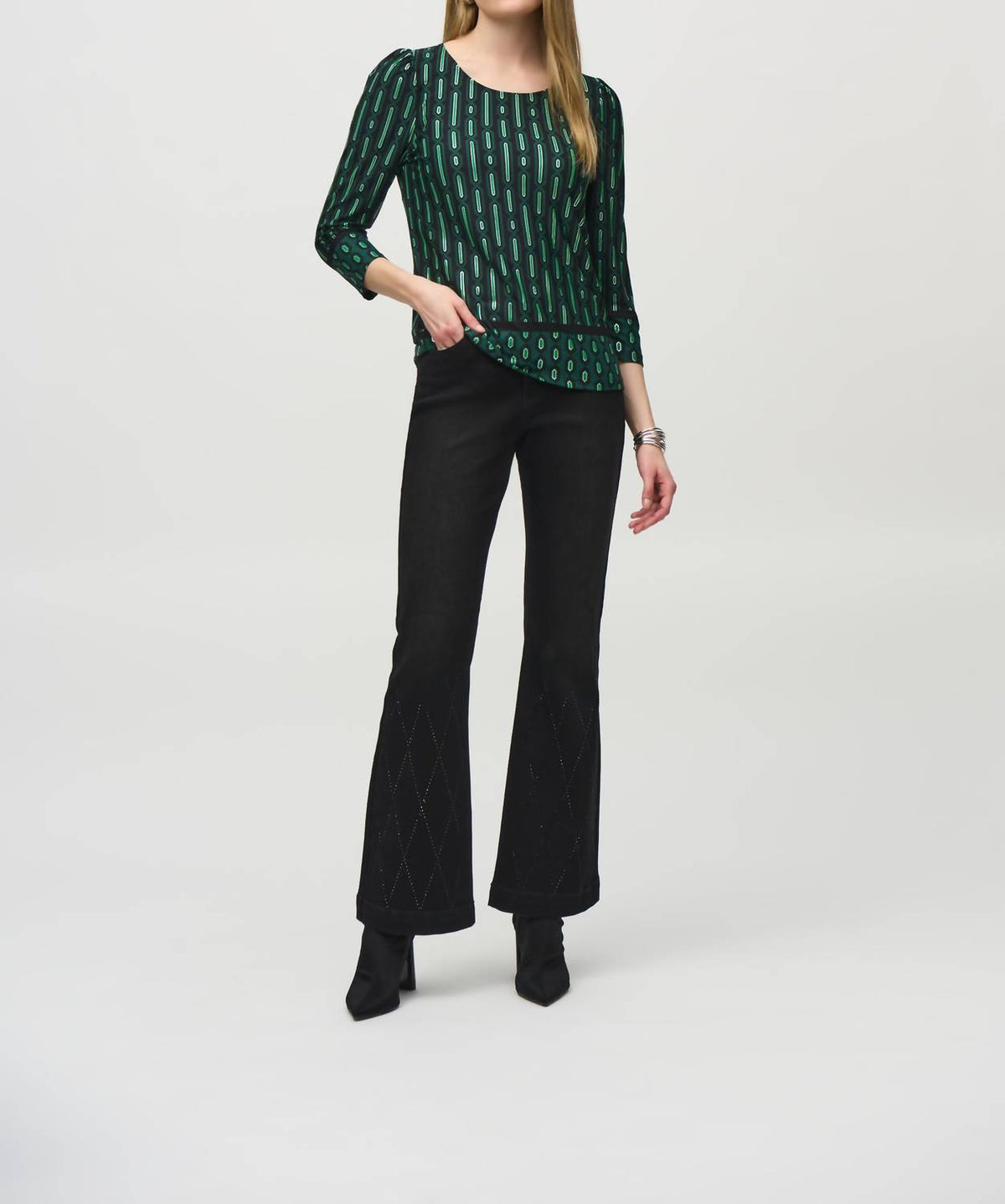 Joseph Ribkoff - Silky Knit Geometric Border Print Top