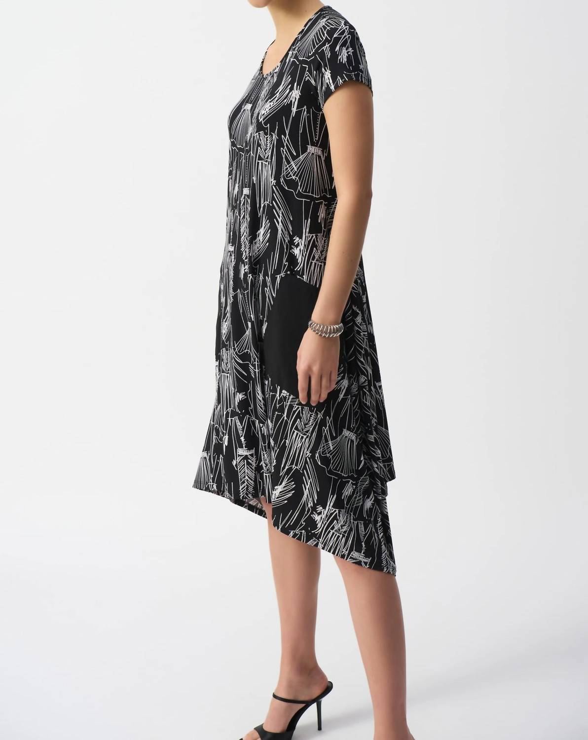 Joseph Ribkoff - Sketch Print Short Sleeve Dress - black - clothing - dresses