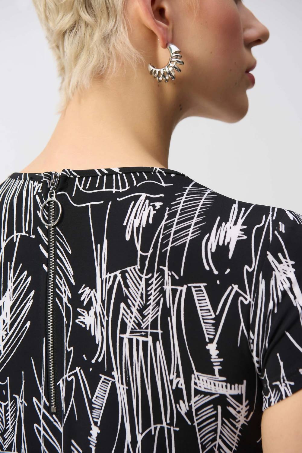 Joseph Ribkoff - Sketch Print Short Sleeve Dress - black - clothing - dresses