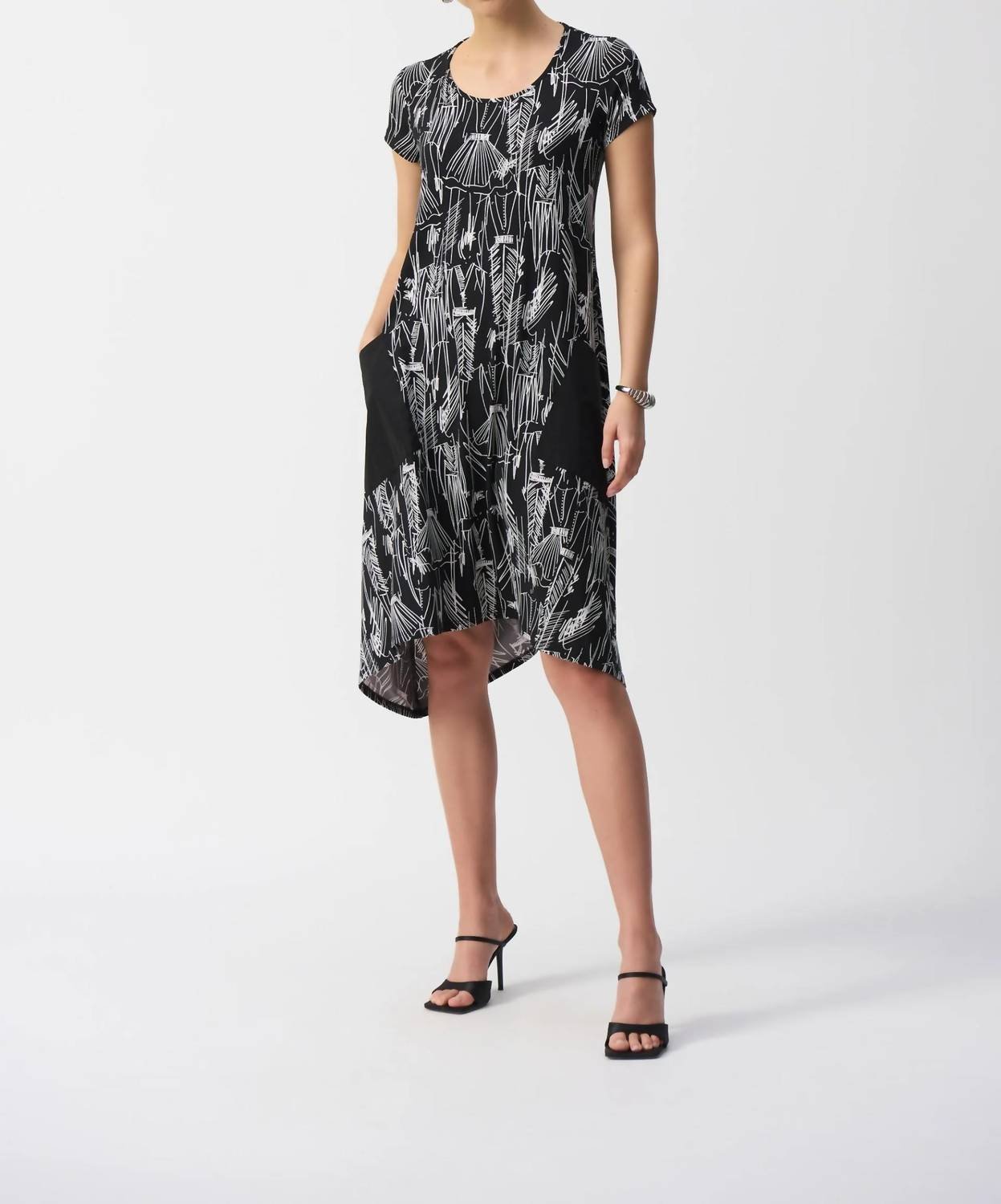 Joseph Ribkoff - Sketch Print Short Sleeve Dress - black - clothing - dresses