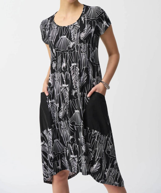 Joseph Ribkoff - Sketch Print Short Sleeve Dress - black - clothing - dresses