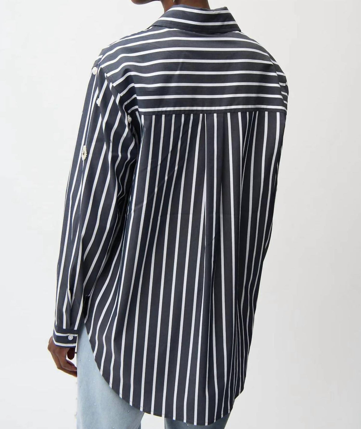 Joseph Ribkoff - Stripe Embellished Button-down Boxy Shirt