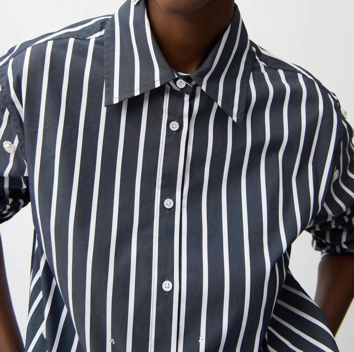 Joseph Ribkoff - Stripe Embellished Button-down Boxy Shirt