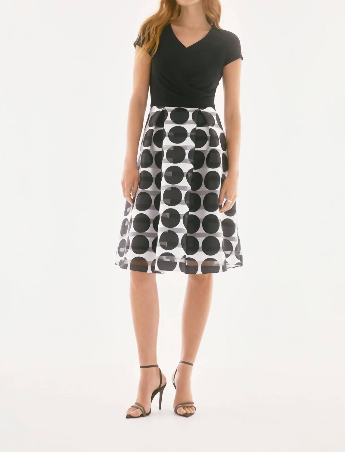 Joseph Ribkoff - Stripe Polka Dot Fit And Flare Dress - black - clothing - dresses