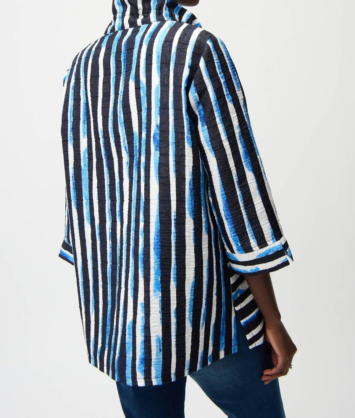 Joseph Ribkoff - Stripe Shirred Collar Trapeze Jacket