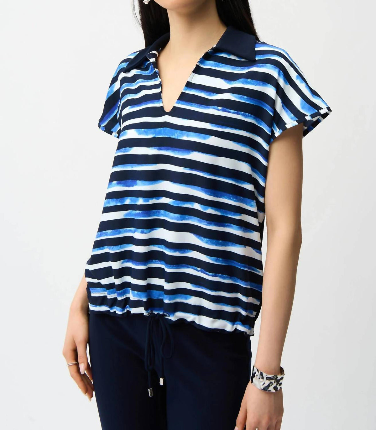 Joseph Ribkoff - Striped Short Sleeve Cocoon Top