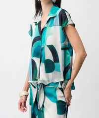 Joseph Ribkoff - Textured Satin Geometric Print Boxy Top