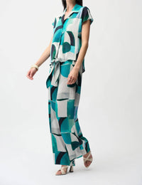 Joseph Ribkoff - Textured Satin Geometric Print Boxy Top