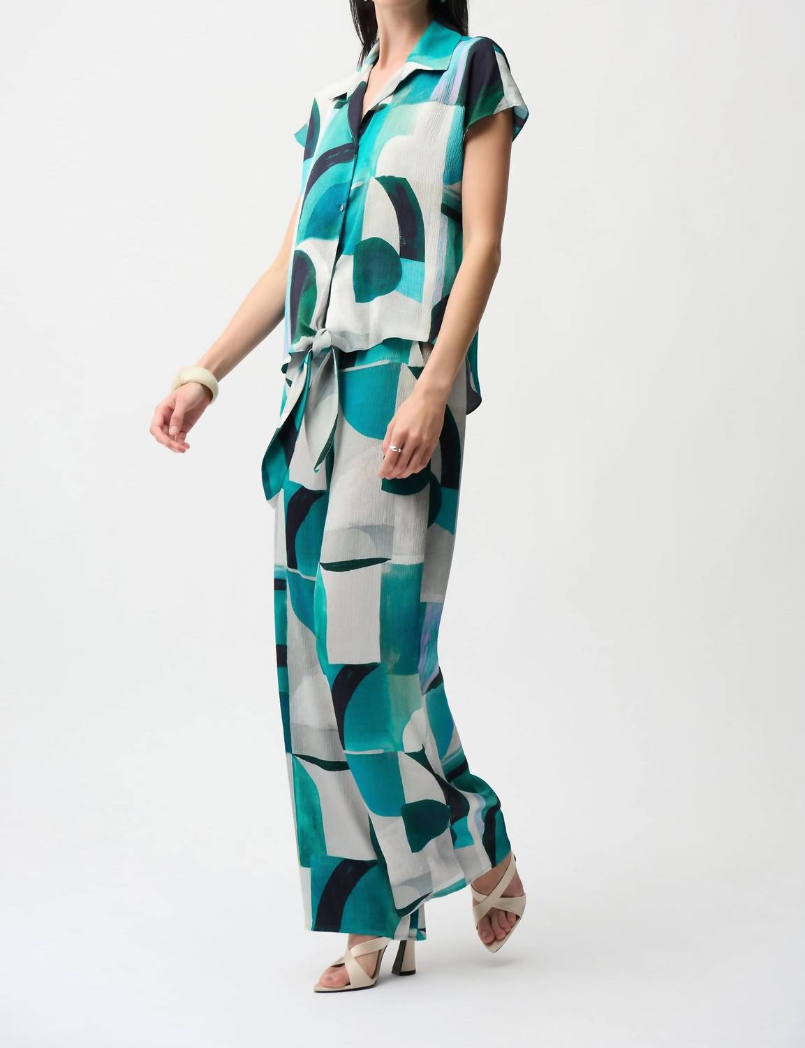 Joseph Ribkoff - Textured Satin Geometric Print Boxy Top