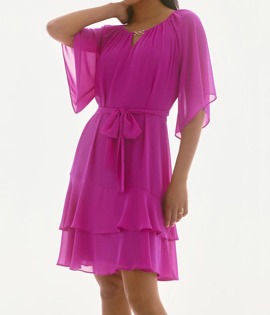 Joseph Ribkoff - Tiered Ruffle Chiffon Midi Dress - clothing - dresses - midi