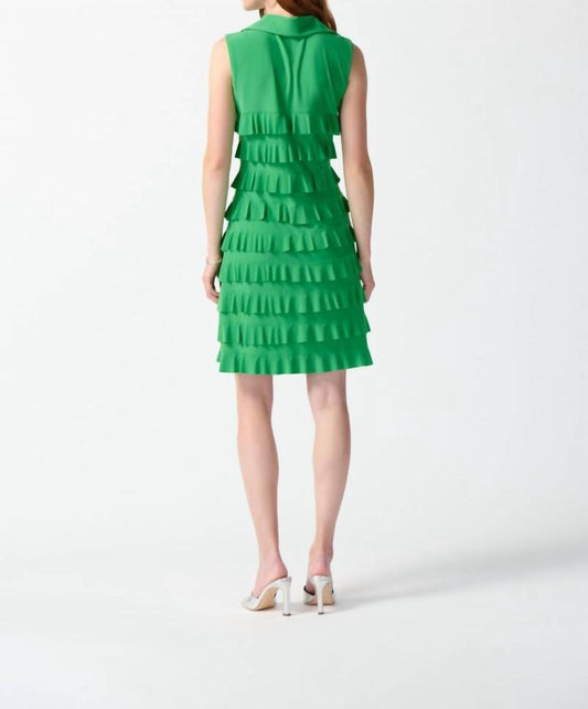 Joseph Ribkoff - Tiered Ruffles Zip Front Sleeveless Shift Dress - clothing - dresses - green
