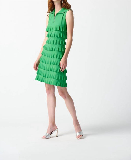 Joseph Ribkoff - Tiered Ruffles Zip Front Sleeveless Shift Dress - clothing - dresses - green