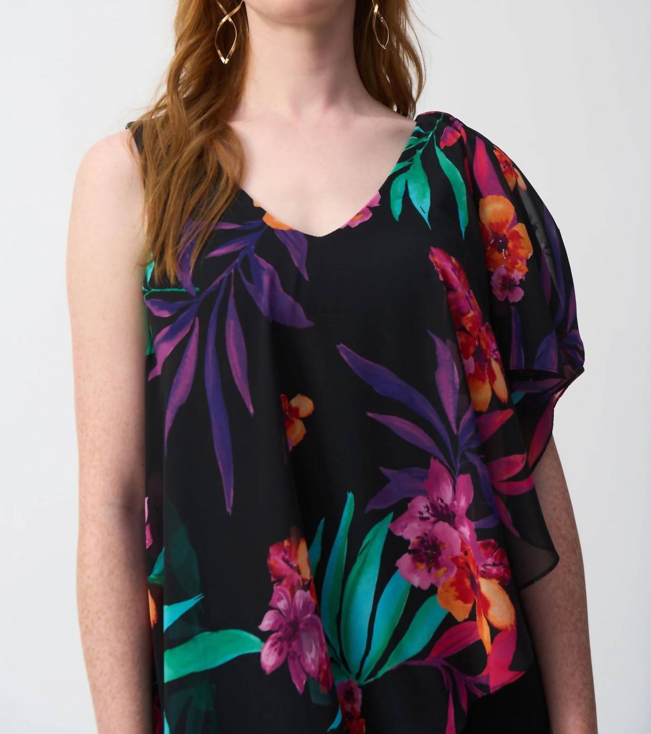 Joseph Ribkoff - Tropical Chiffon Overlay Jumpsuit - black - clothing - floral