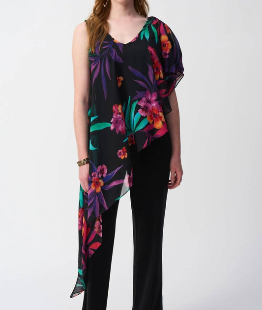 Joseph Ribkoff - Tropical Chiffon Overlay Jumpsuit - black - clothing - floral
