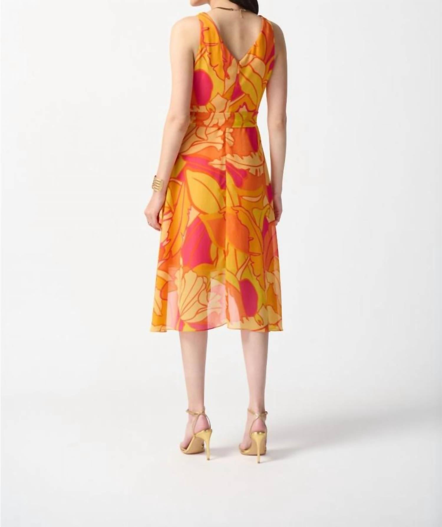 Joseph Ribkoff - Tropical Print Faux Wrap Midi Fit & Flare Dress - clothing - dresses - graphic