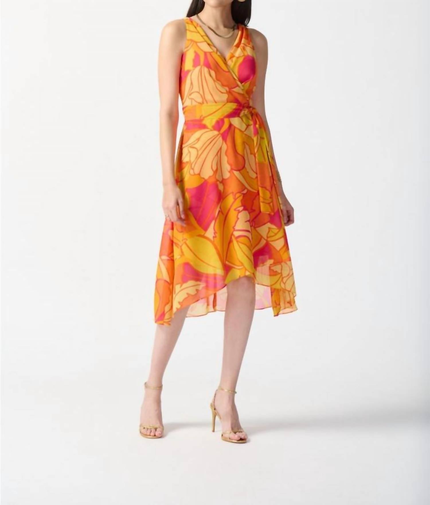 Joseph Ribkoff - Tropical Print Faux Wrap Midi Fit & Flare Dress - clothing - dresses - graphic