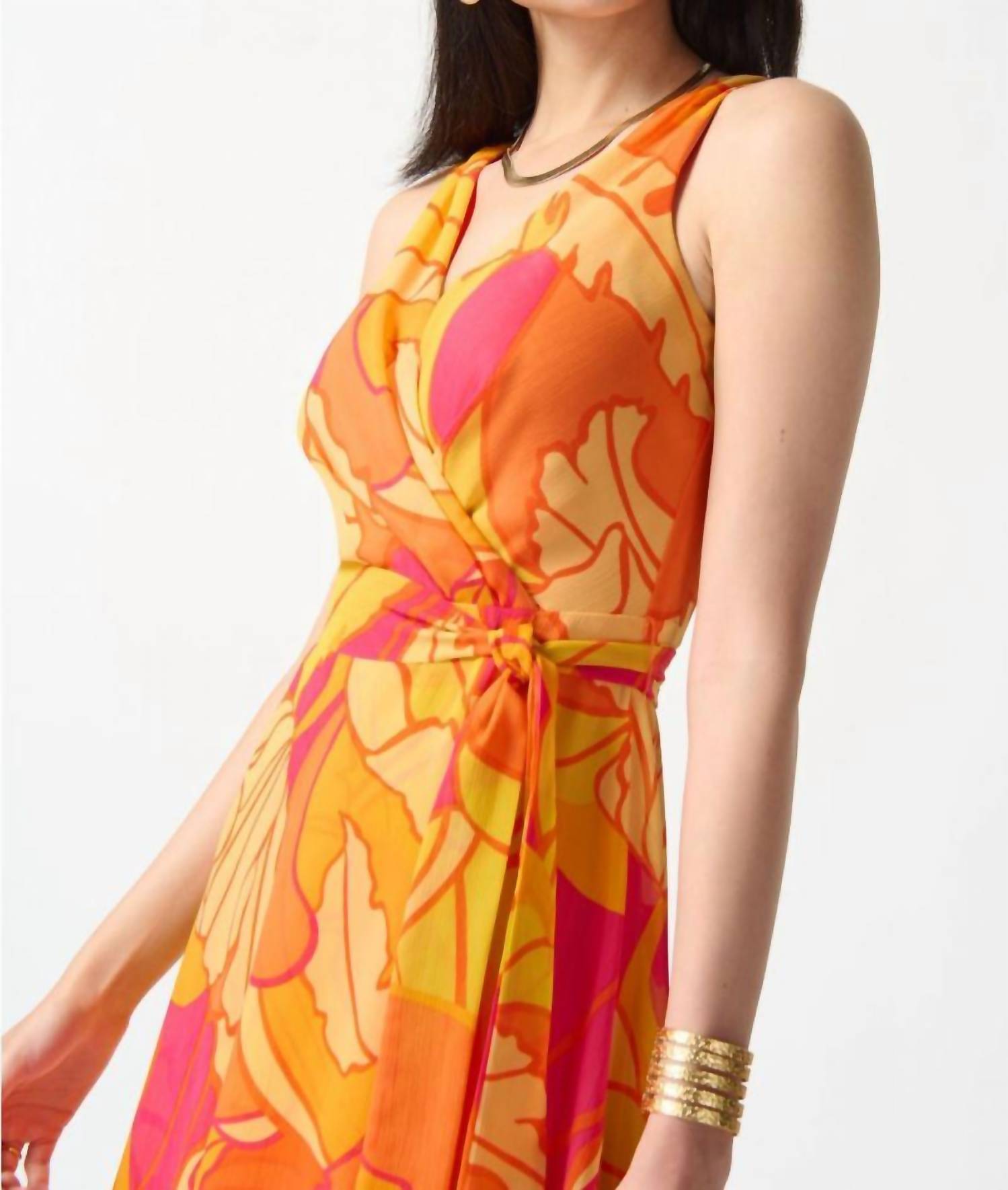 Joseph Ribkoff - Tropical Print Faux Wrap Midi Fit & Flare Dress - clothing - dresses - graphic