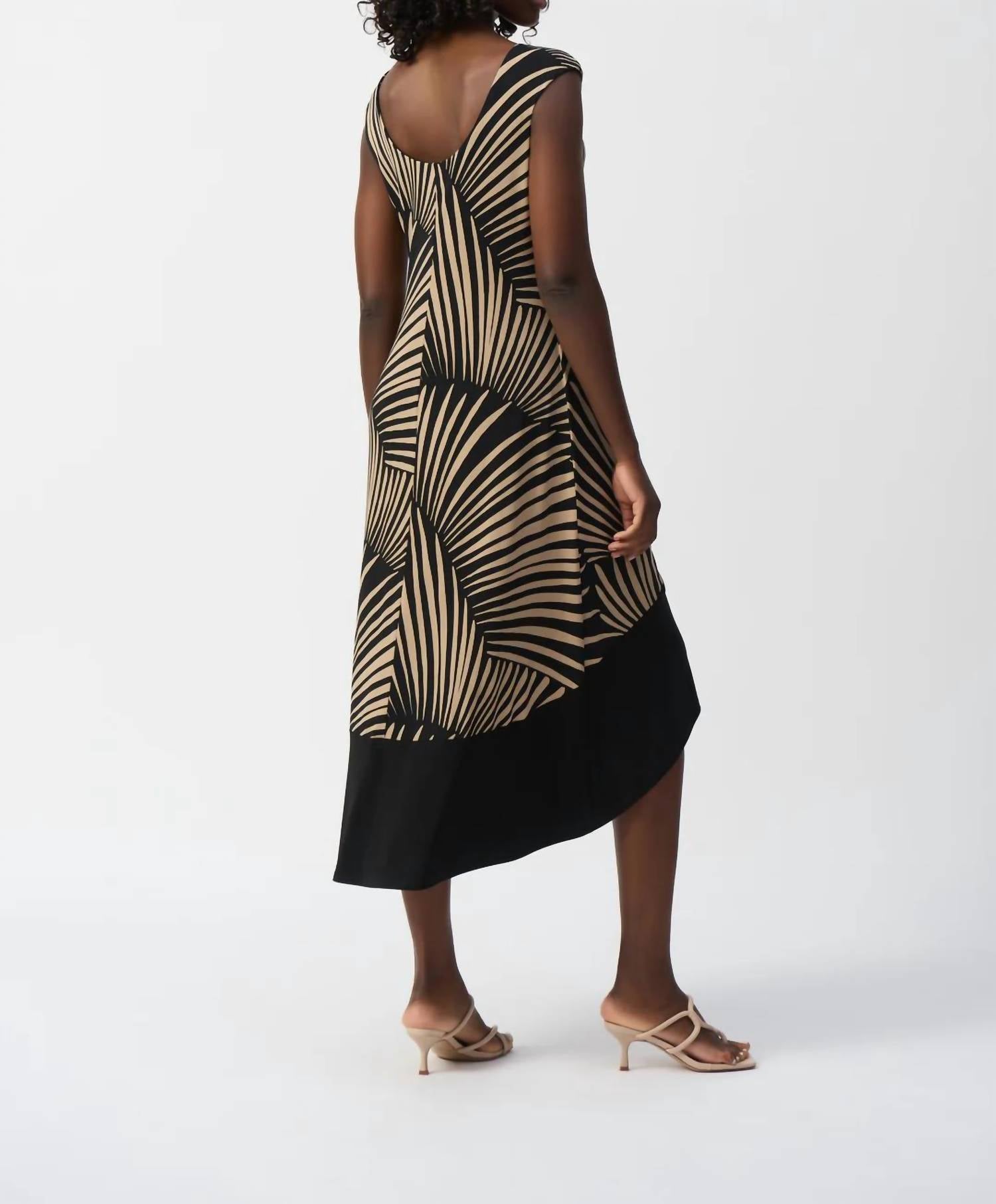 Joseph Ribkoff - Tropical Print High Low Sleeveless Dress - brown - clothing - dresses
