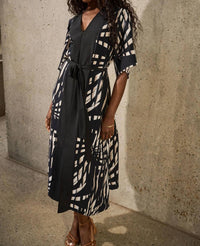 Joseph Ribkoff - Tropical Print Midi A - line Dress - black - clothing - dresses