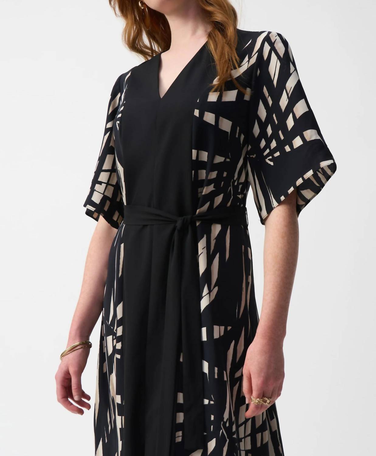 Joseph Ribkoff - Tropical Print Midi A - line Dress - black - clothing - dresses