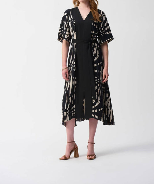 Joseph Ribkoff - Tropical Print Midi A - line Dress - black - clothing - dresses