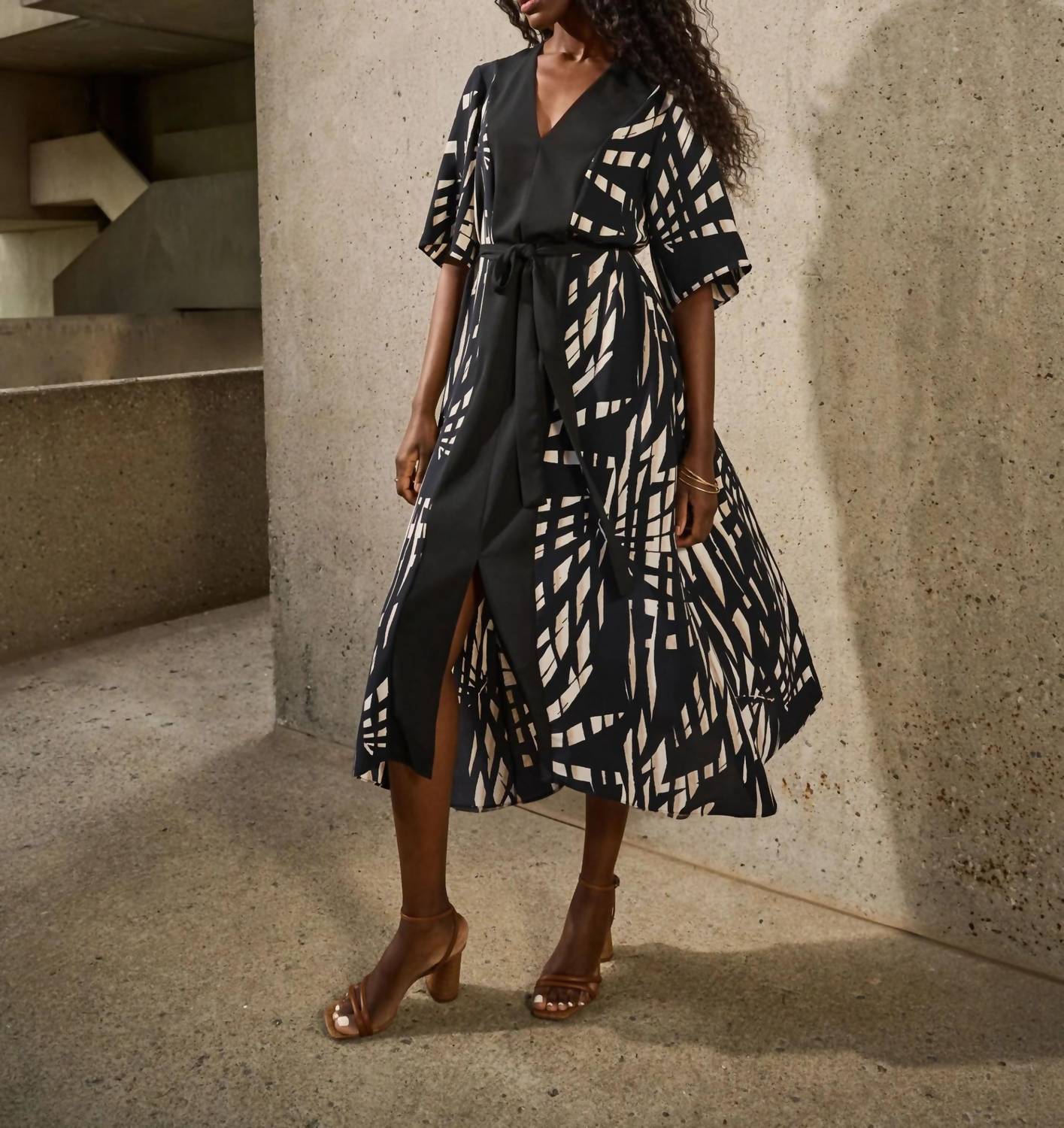 Joseph Ribkoff - Tropical Print Midi A - line Dress - black - clothing - dresses