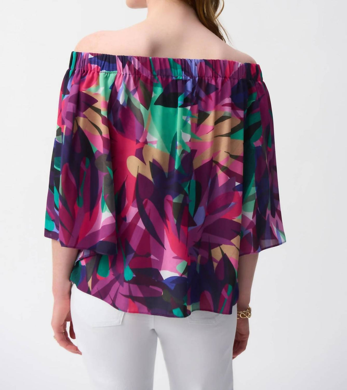 Joseph Ribkoff - Tropical Print Off-shoulder Boxy Top