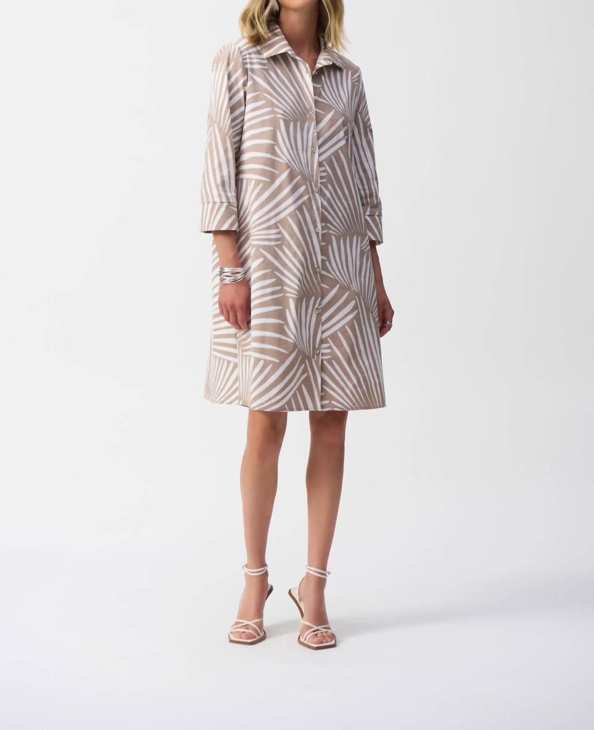 Joseph Ribkoff - Tropical Print Poplin Shirt Dress - clothing - dresses - grey