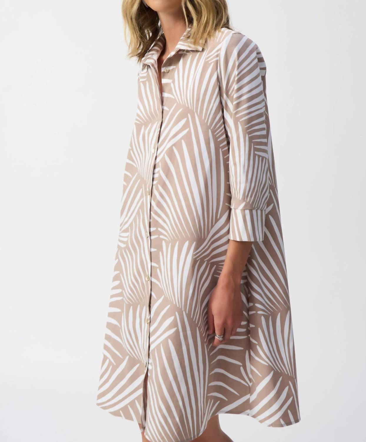 Joseph Ribkoff - Tropical Print Poplin Shirt Dress - clothing - dresses - grey