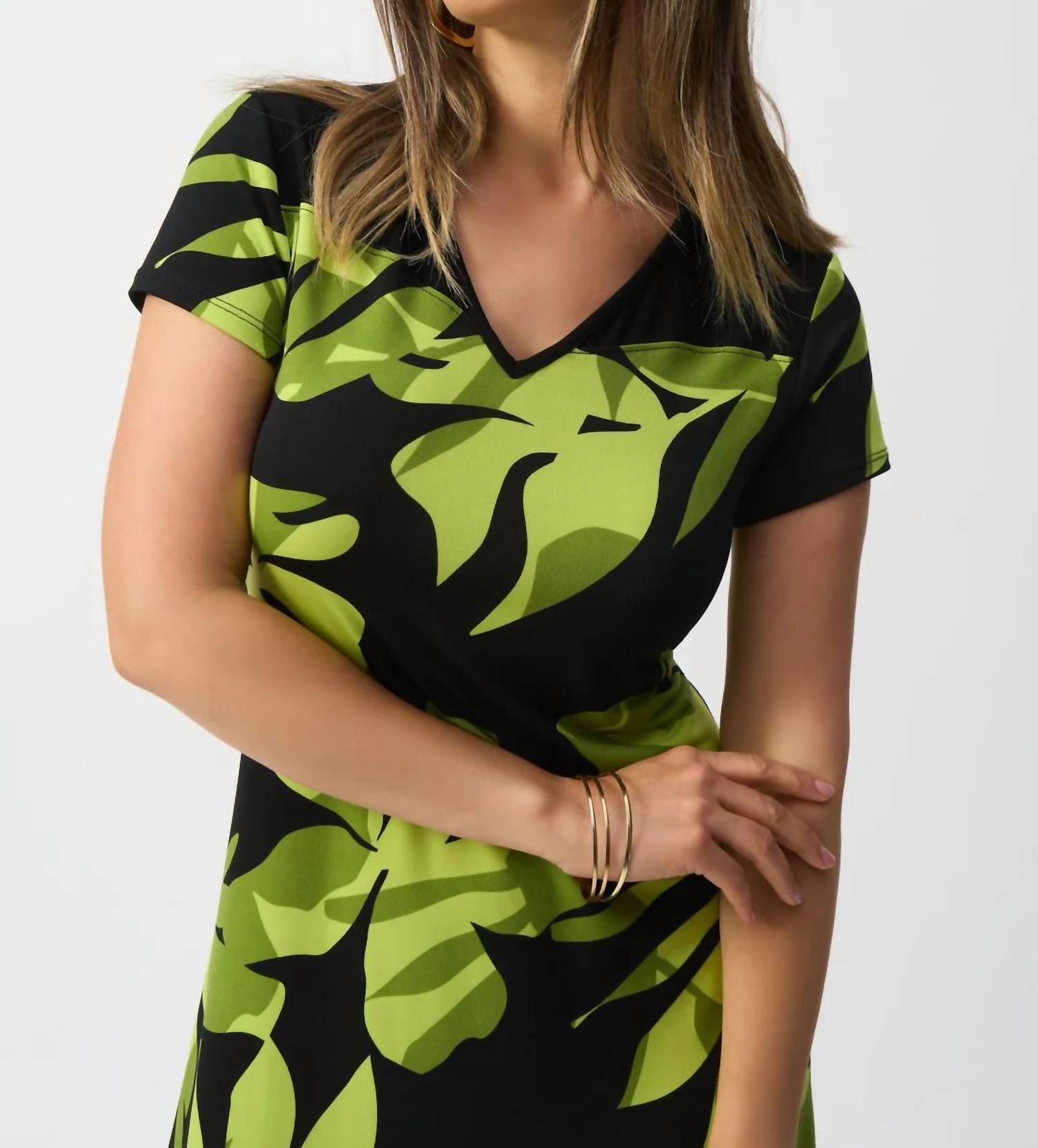 Joseph Ribkoff - Tropical Print Short Sleeve A - line Dress - black - clothing - dresses