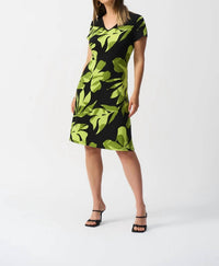 Joseph Ribkoff - Tropical Print Short Sleeve A - line Dress - black - clothing - dresses