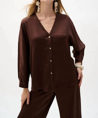 Joseph Ribkoff - V-neck Button Front Boxy Satin Top