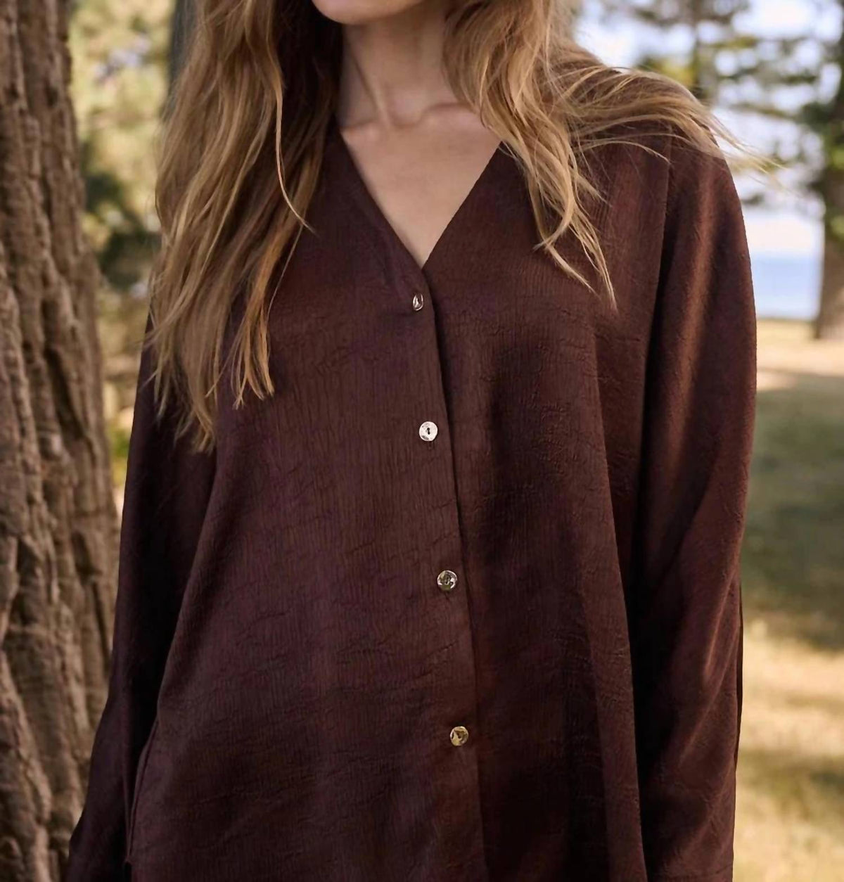 Joseph Ribkoff - V-neck Button Front Boxy Satin Top