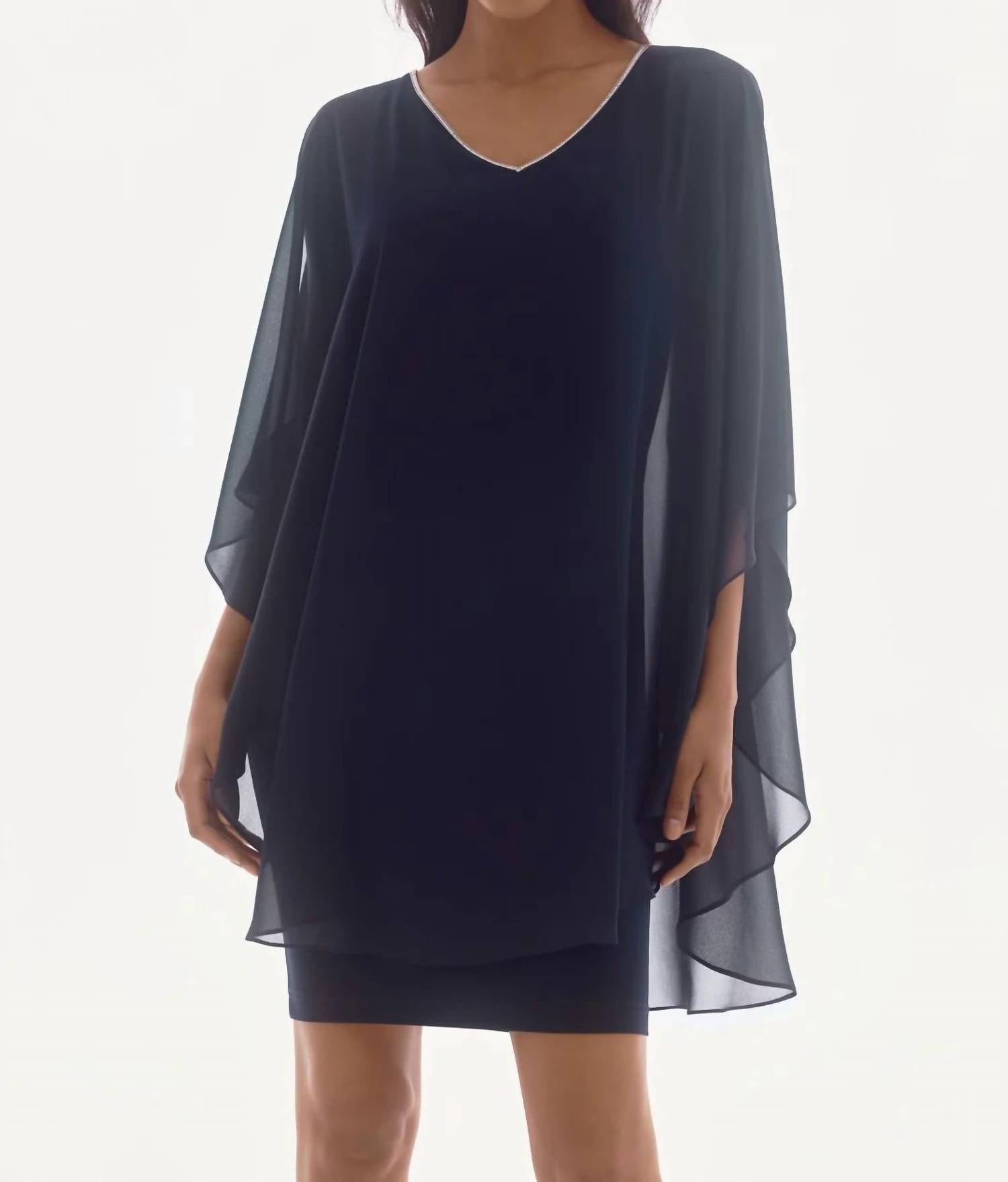 Joseph Ribkoff - V - neck Cold Shoulder Chiffon Sheath Dress - blue - clothing - dresses