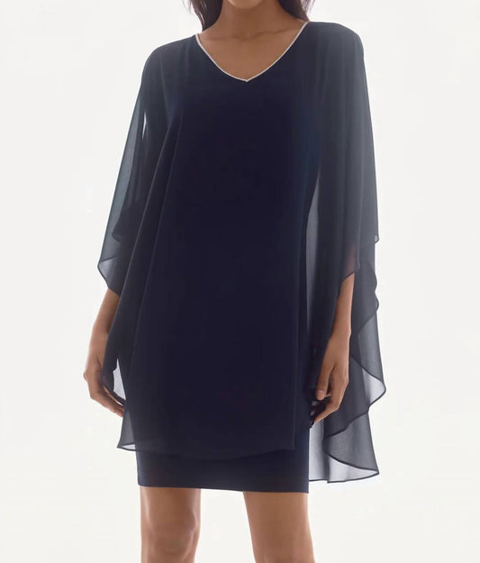 Joseph Ribkoff - V - neck Cold Shoulder Chiffon Sheath Dress - blue - clothing - dresses