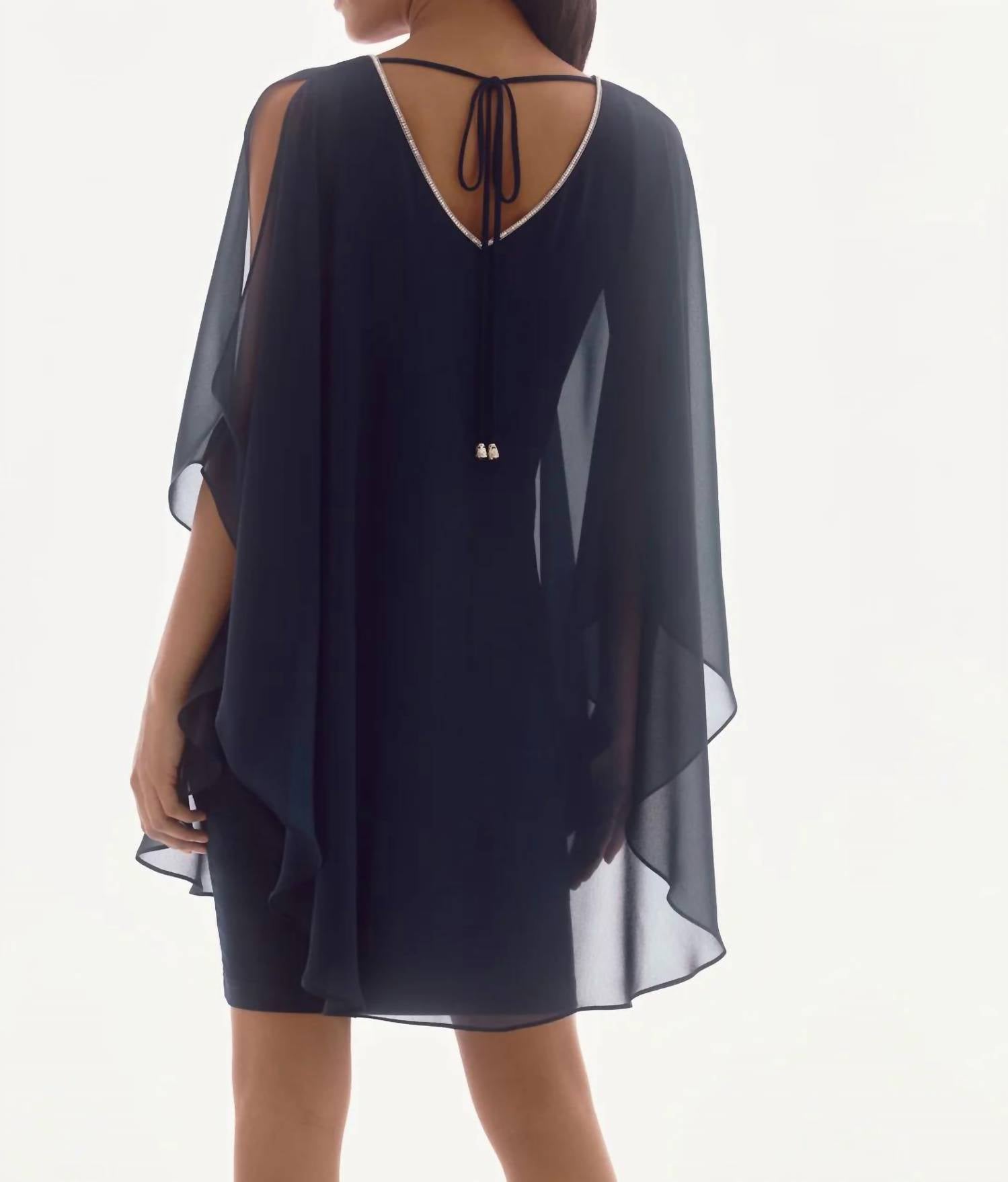 Joseph Ribkoff - V - neck Cold Shoulder Chiffon Sheath Dress - blue - clothing - dresses