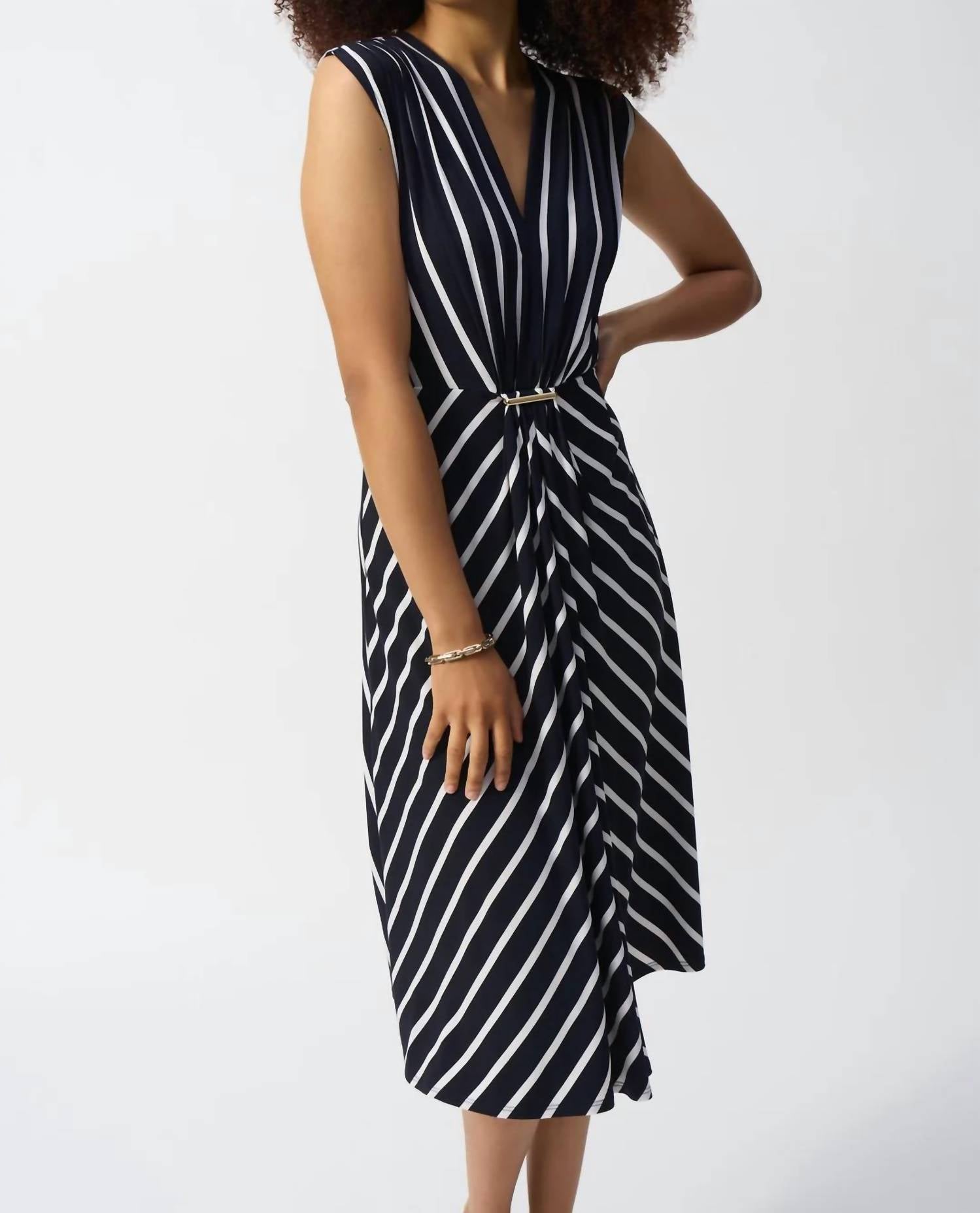 Joseph Ribkoff - V - neck Fit And Flare Dress - blue - clothing - dresses